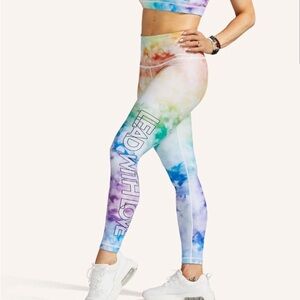 Peloton WITH reversible leggings tights rainbow tie dye Lead With Love Sz M NWT
